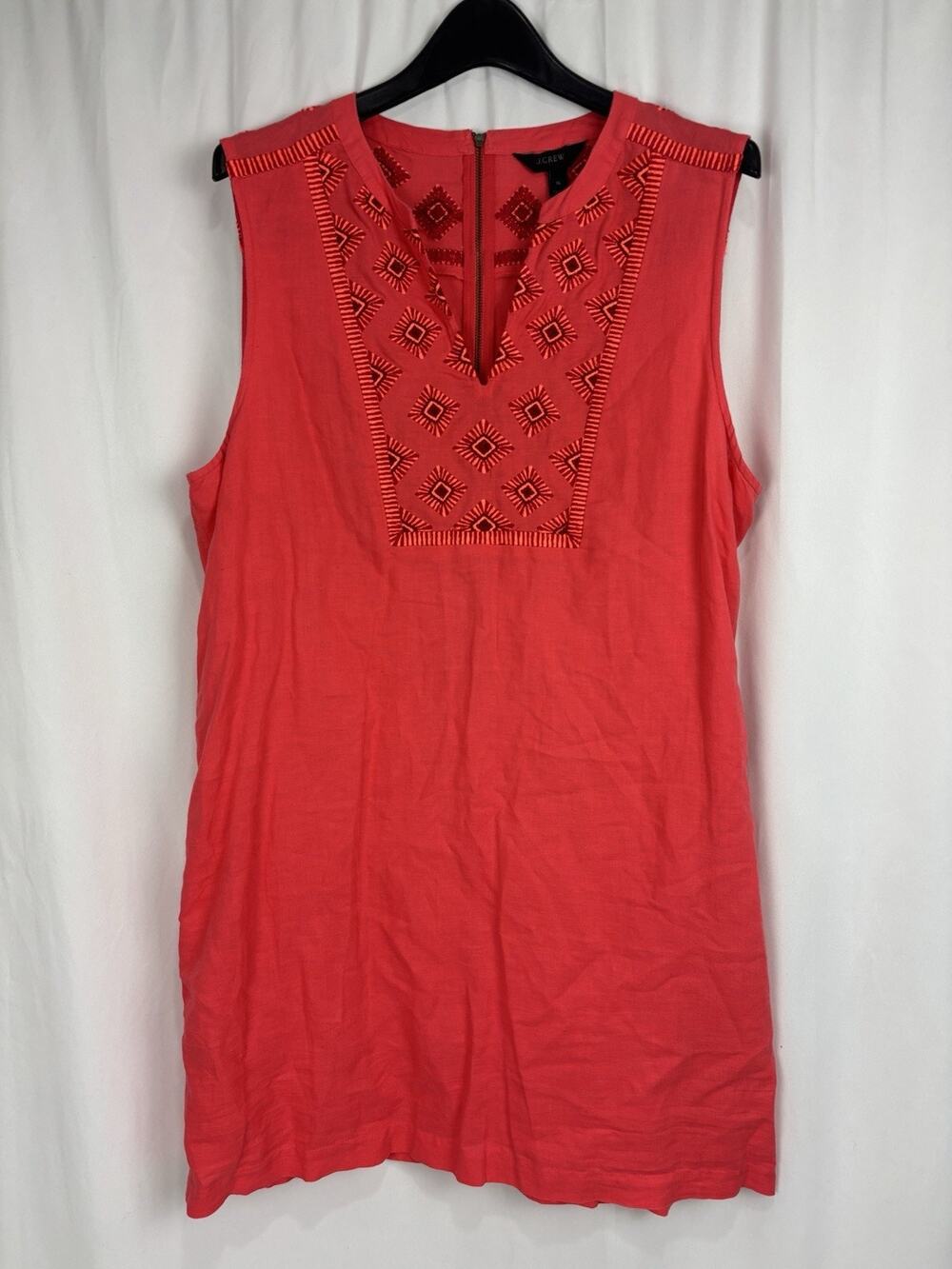 J. Crew Womens Sleeveless Sunburst Embroidered Mini Shift Dress Red Linen Bld XL